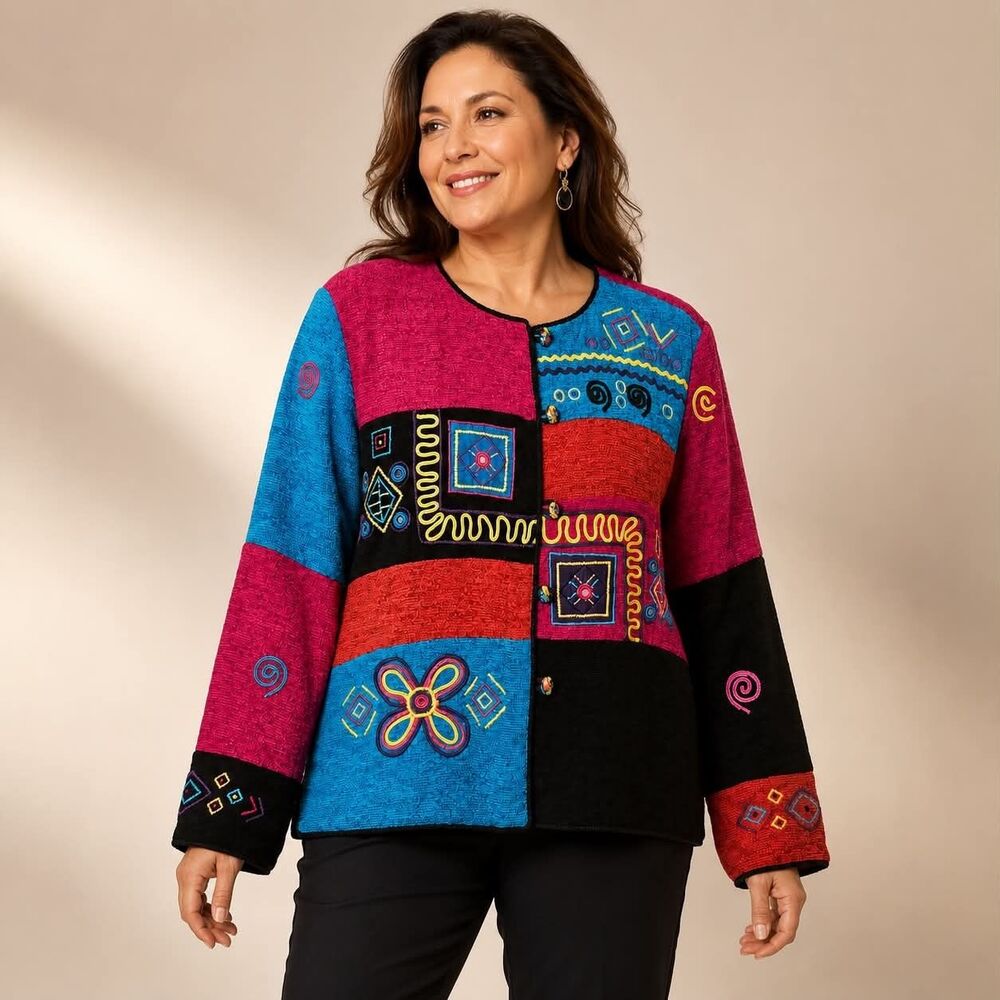 NWT Allure Vintage 90s Art to Wear Sz XL Patchwork Bohemian Jacket Grannycore